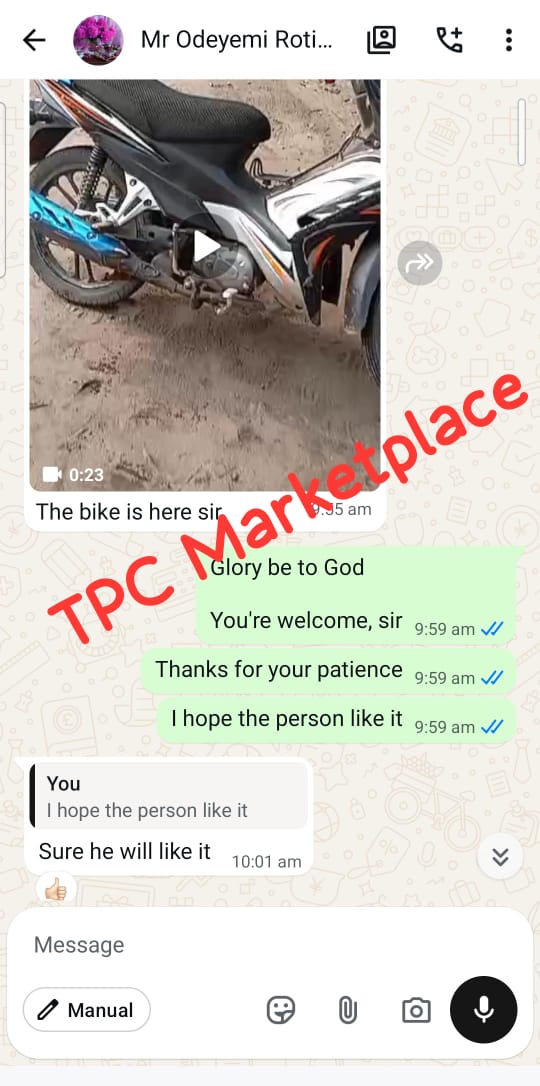 WhatsApp testimonial showing bike delivery confirmation and customer satisfaction